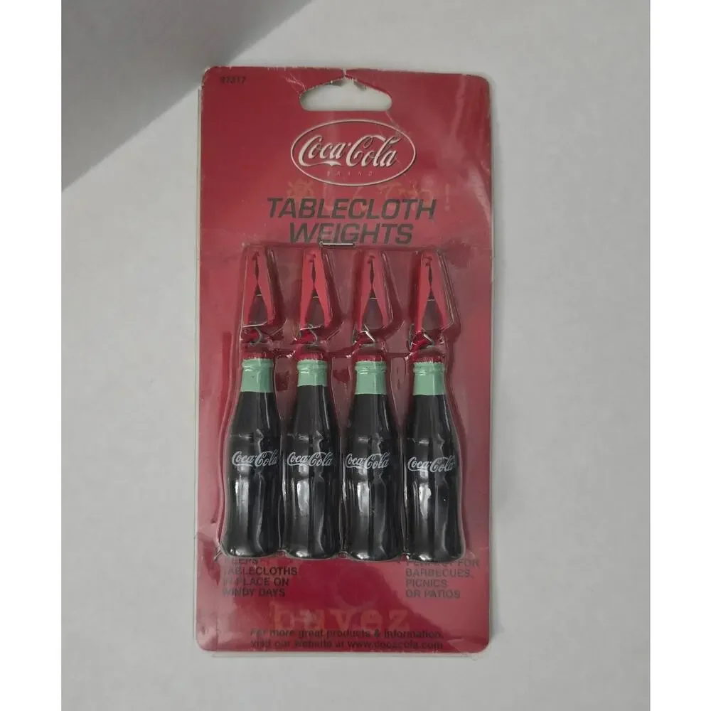Vintage Coca-Cola Tablecloth Weights Set 4 NOS Factory Sealed Coke Bottles